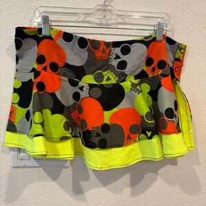 Neon Skull Print Women's Handmade Mini Skirt